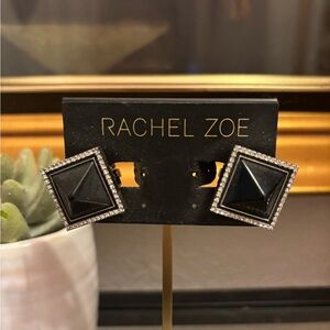 Rachel Zoe Pave Black and Silver Geometric Clip On Earrings NWT